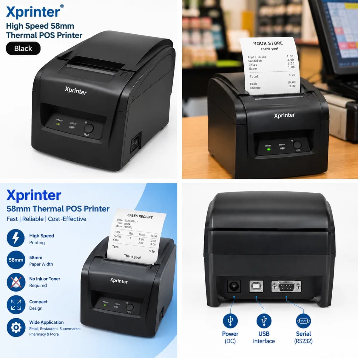 Xprinter High Speed 58mm Thermal POS Printer – Black 2