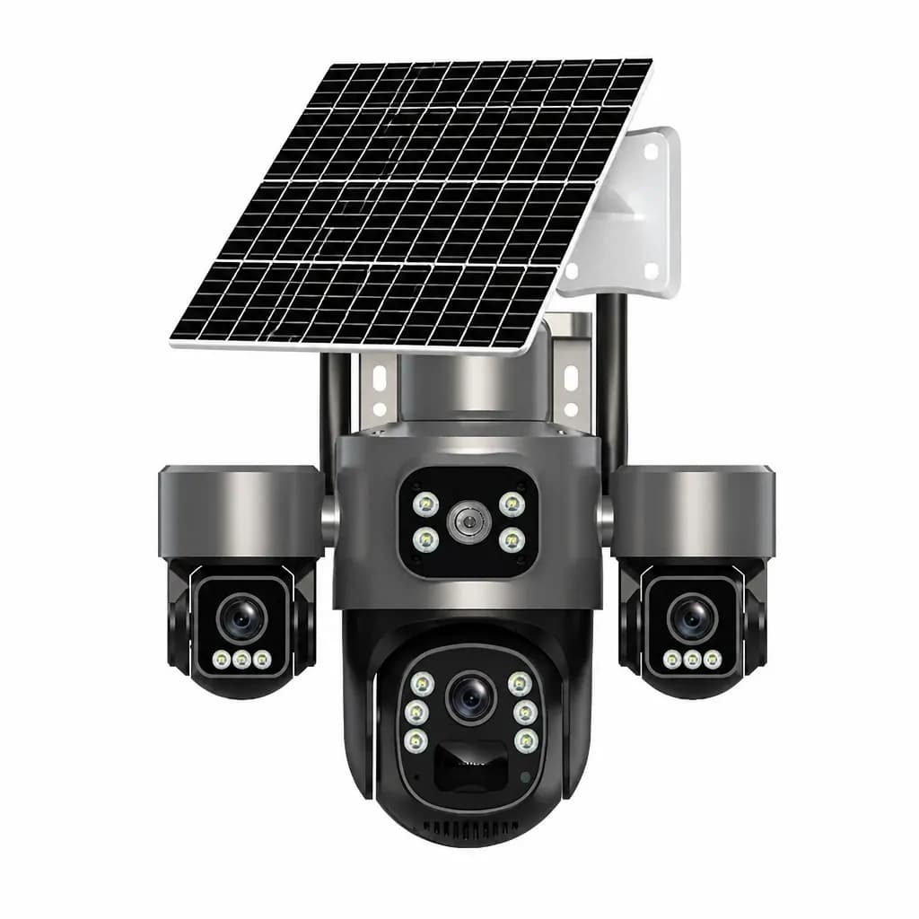 3-Lens Solar Security Camera – 5MP Outdoor 4G Wireless CCTV with Night Vision & Motion Alerts