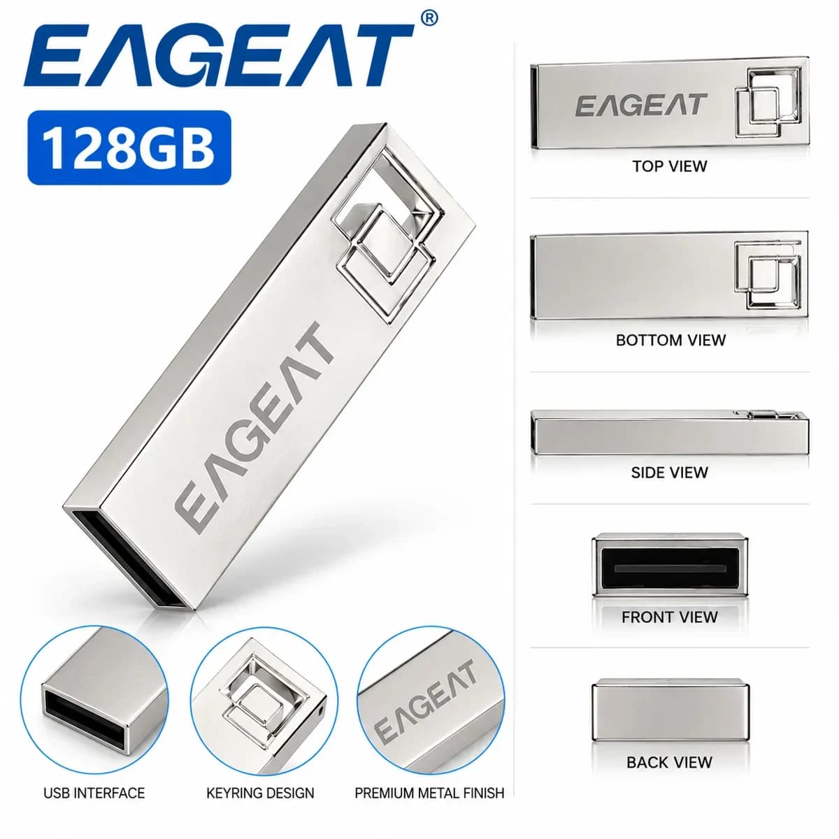Eageat Pen Flash Drive 2.0 128gb Metal OTG Micro Usb Type C