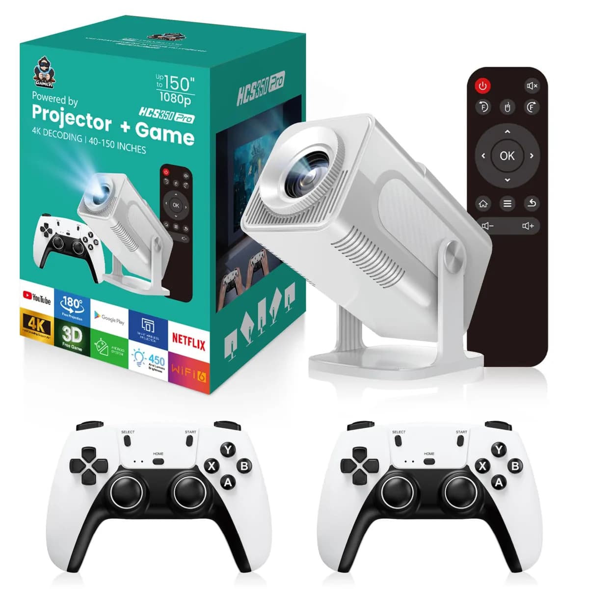 Amazon Amamzon Hcs350 Pro Android 11 Gaming Projector 64gb Tf Card Wireless Gaming Controller