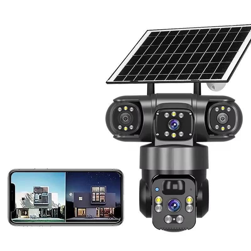 3-Lens Solar Security Camera – 5MP Outdoor 4G Wireless CCTV with Night Vision & Motion Alerts 4