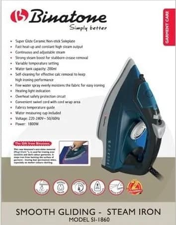 Binatone Smooth Gliding – Steam Iron Si-1860 - 1800W 2