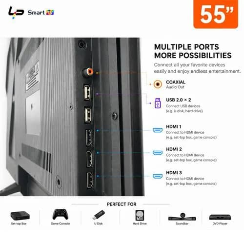 LP LP Smart TV 55-Voice Bluetooth Remote-4K UHD-Android 14.0-1.5+8GFrameless-WiFi+Bluetooth-3 HDMI + 2 USB+ 1 year warranty - Black 8