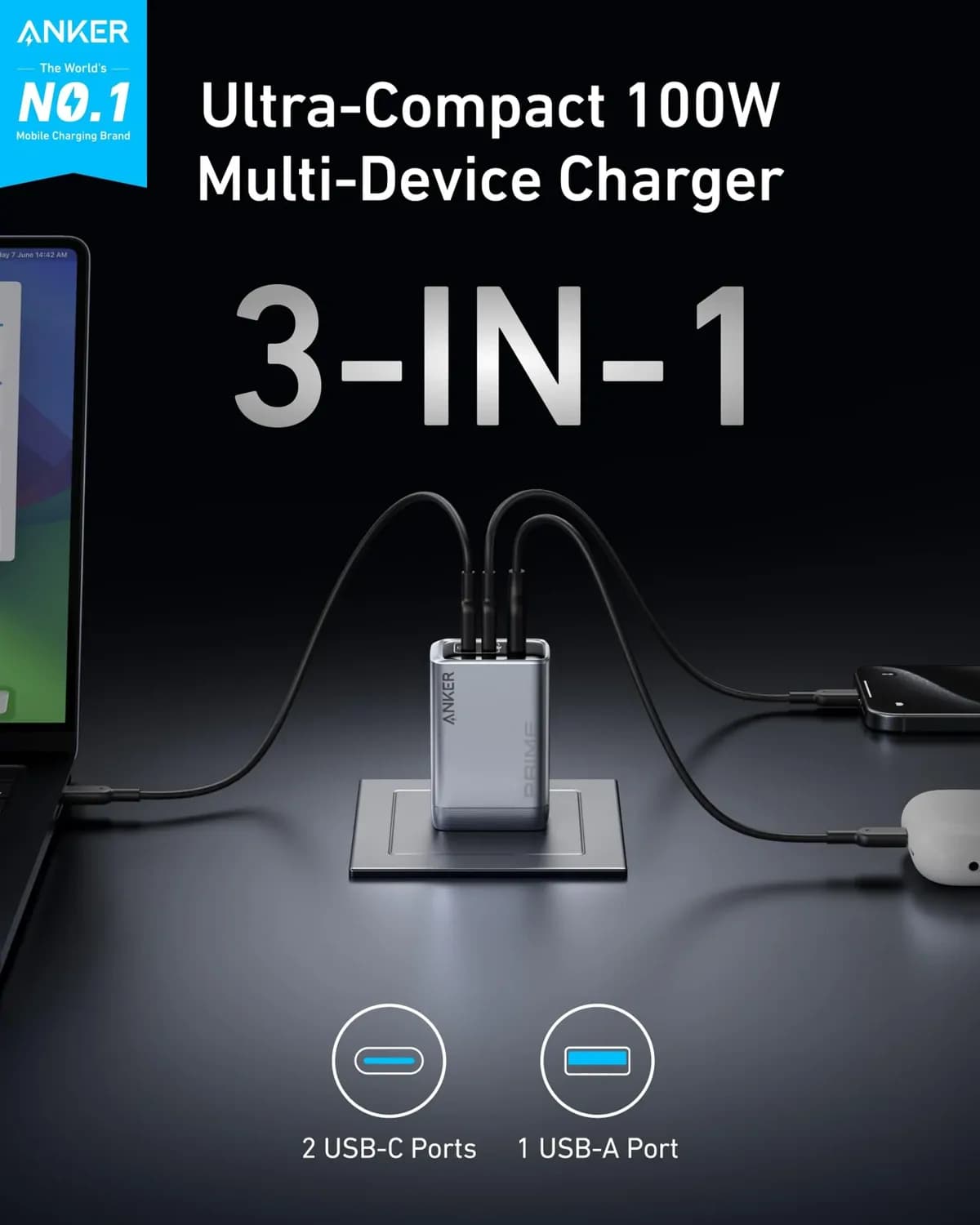 Anker Prime A2688 100W 3-Port GaN Charger 2