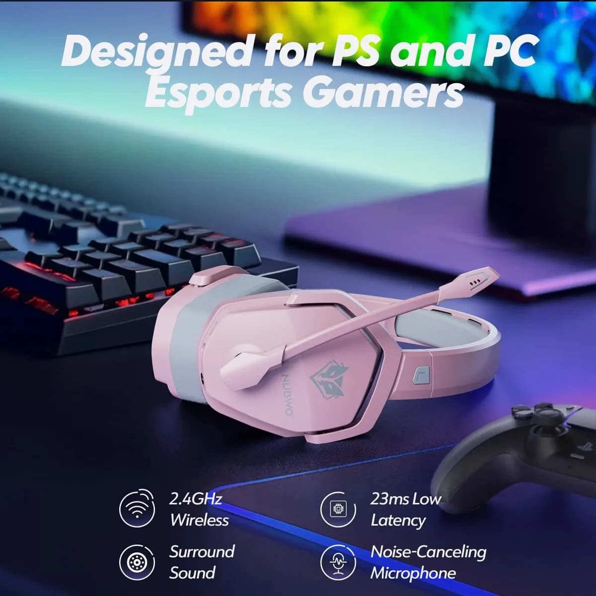 Nubwo G06 Gaming Headset - Pink & Grey 2
