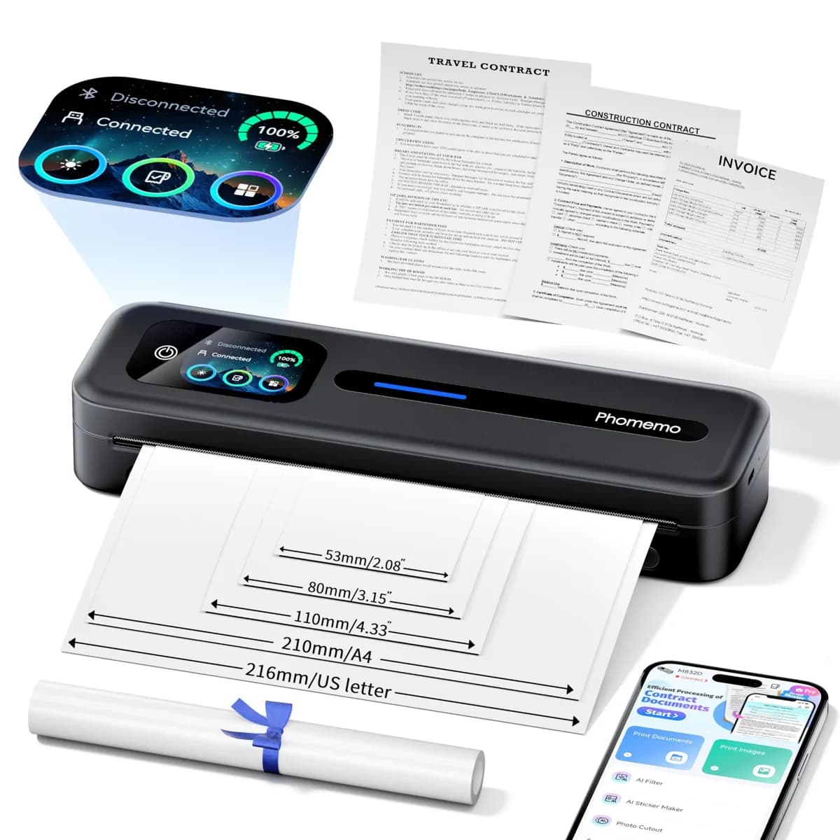 Phomemo M832D Portable Touchscreen Bluetooth Thermal Printer 3