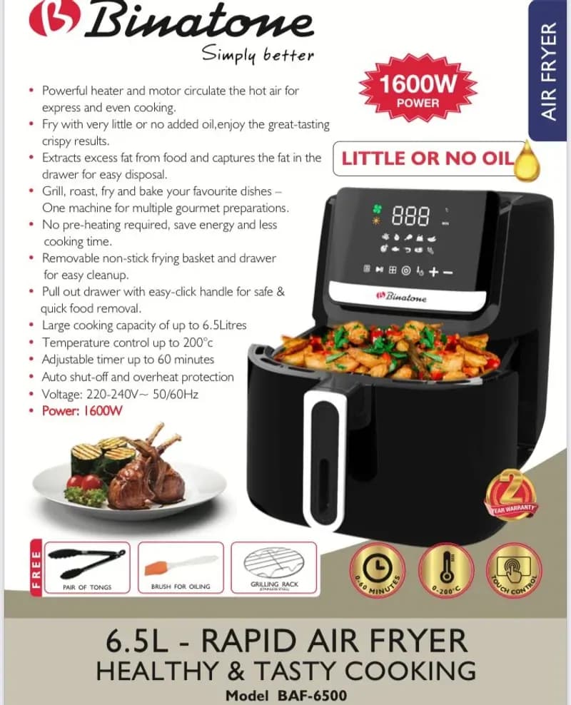 Binatone Rapid Air Fryer Baf 6500 6.5L 3