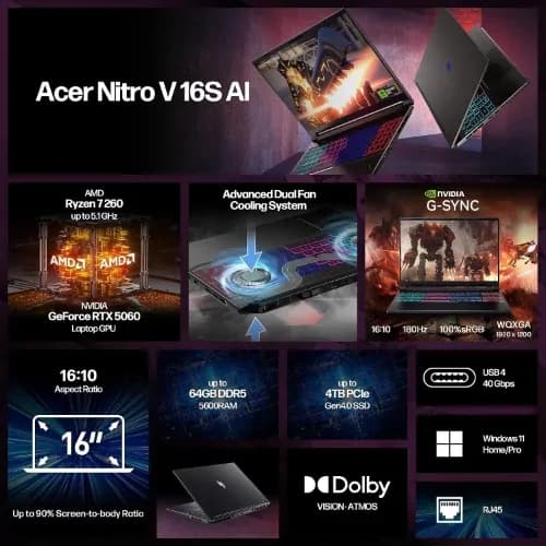 Acer Nitro V 16s AI (ANV16S-41-R2AJ) Amd Ryzen 7-260 32gb ram 1tb ssd 8gb NVvidia GeForce Rtx 5060 3