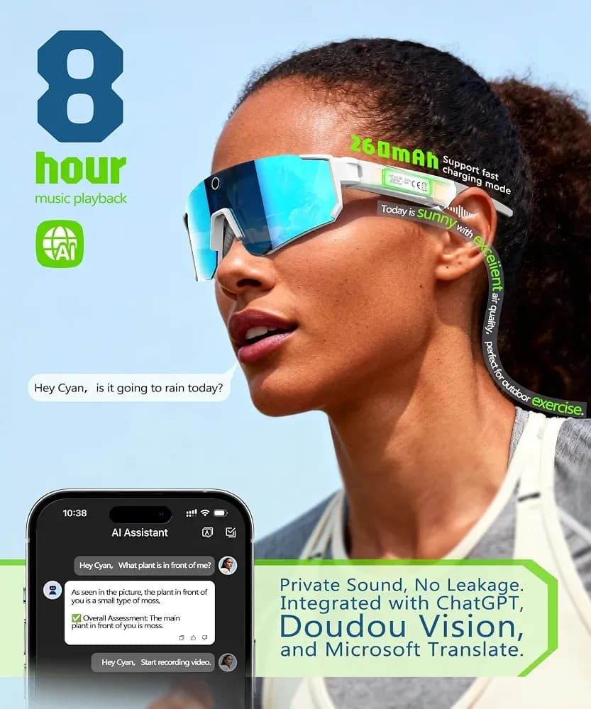 Q1 Ai smart glass 12mp HD camera Bluetooth chatgpt call and music 3