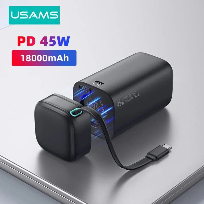 Usams 45W Fast Charging Power Bank 18000mAh with Lightning magnetic retractable cable 3
