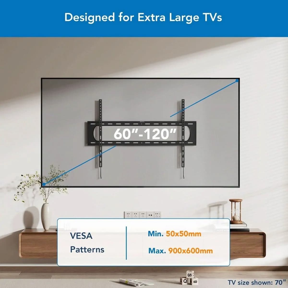 A&S Television Wall Stand 75–120 Inches – Black 2