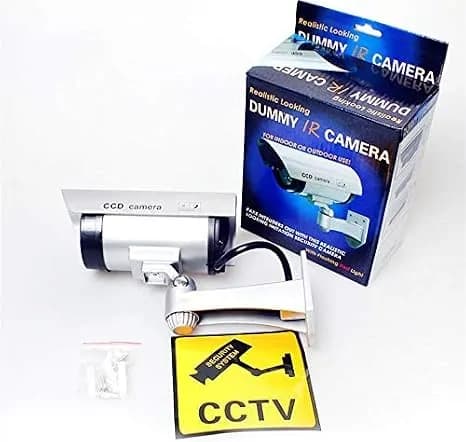 Dummy Cctv Camera With Flashing Led Light and Warning Sticker - Silver 2