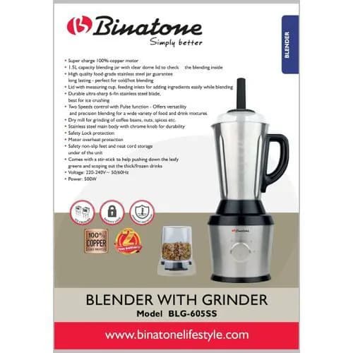 Binatone Stainless Steel Blender With Grinder Blg 605 Ss 5