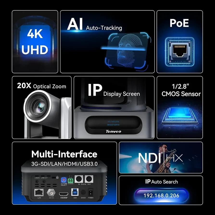 Tenveo 4K Uvs20a Ndi Ai-powered Ptz Camera