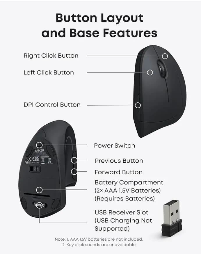 Anker A7852 2.4G Wireless Vertical Ergonomic Mouse 6