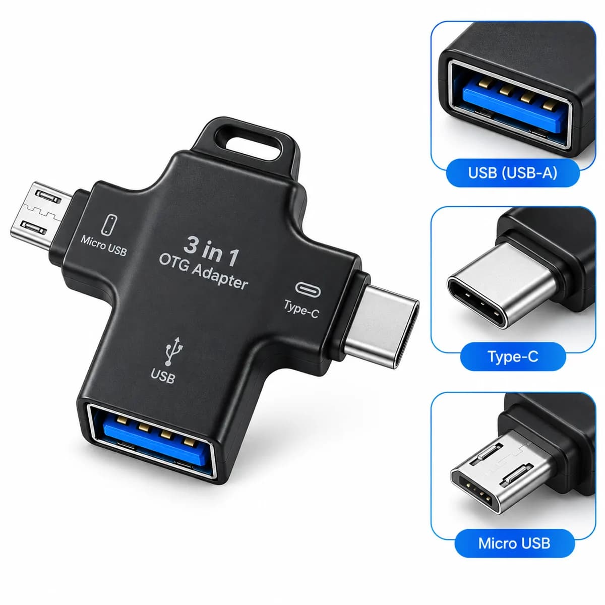 Micro Usb & Type C 3-in-1 OTG Adapter For Android Phones 3