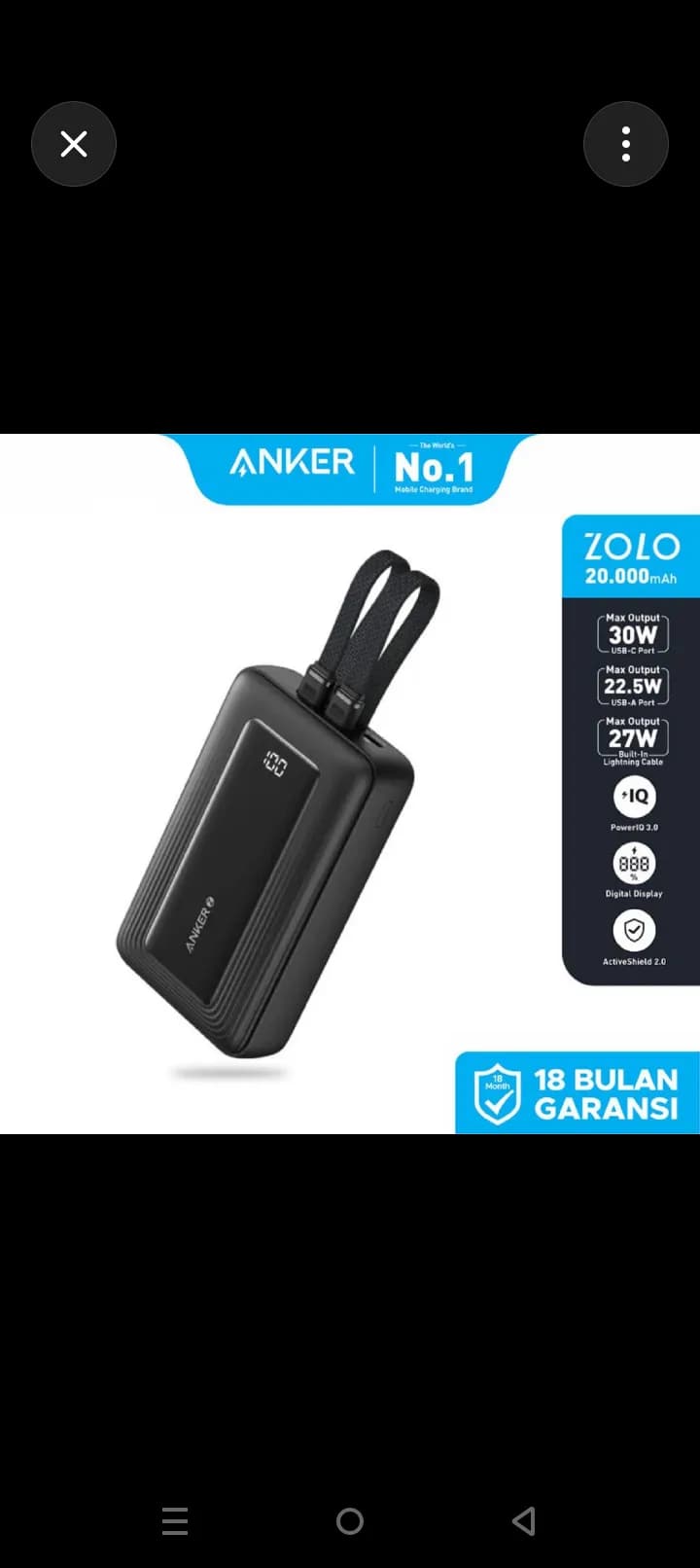 Anker Zolo Power Bank 20000mAh 30W Built-In USB-C Cable 3
