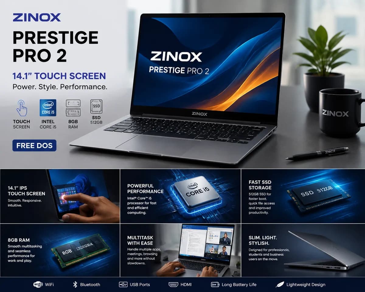 Zinox Prestige Pro 2  14.1 Core i5 Touch Screen FreeDOS 3