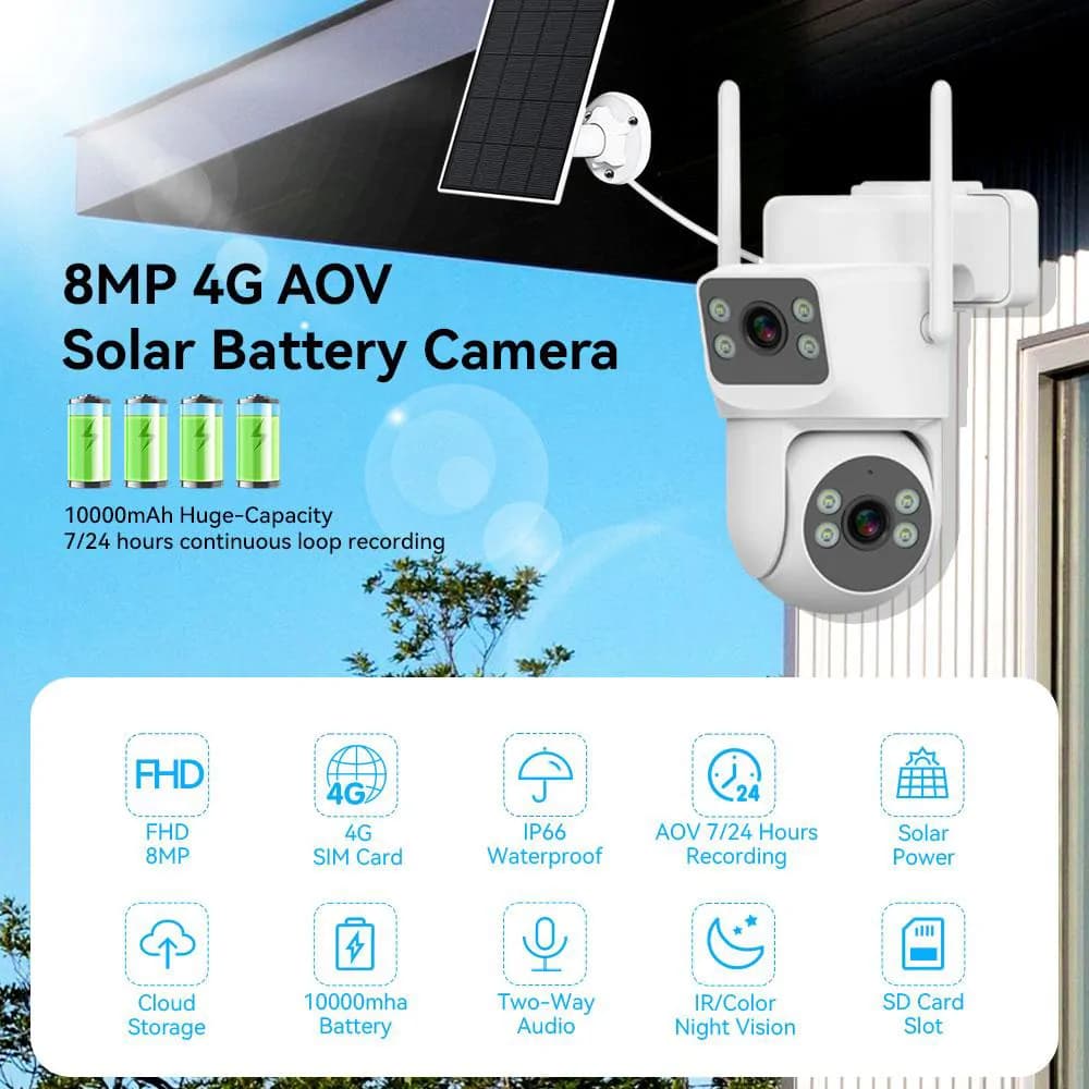 AOV HOWFAR Single Lens CCTV Camera – 8MP 4G SIM/E-SIM Solar Powered with Battery Backup (Free SIM Card & 1-Month Data Subscription) 3