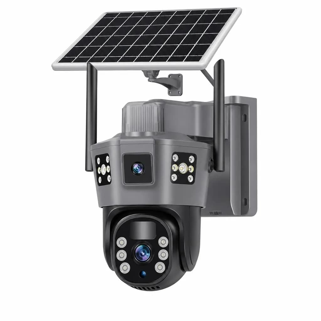 V380 Solar Powered Dual Lens PTZ CCTV Camera – Wireless Outdoor Security Camera with Night Vision, Motion Detection, SIM Card Support & V380 Pro App