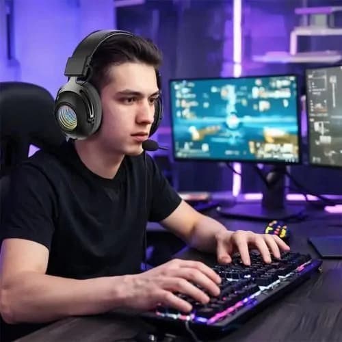 Porodo Gaming Infinity Mirror RGB Gaming Headset with Detachable Omnidirectional Mic - Black 2