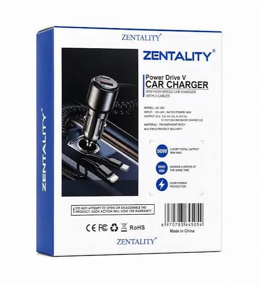 Car Charger 90W Dual port with two cable building QC-25C 2