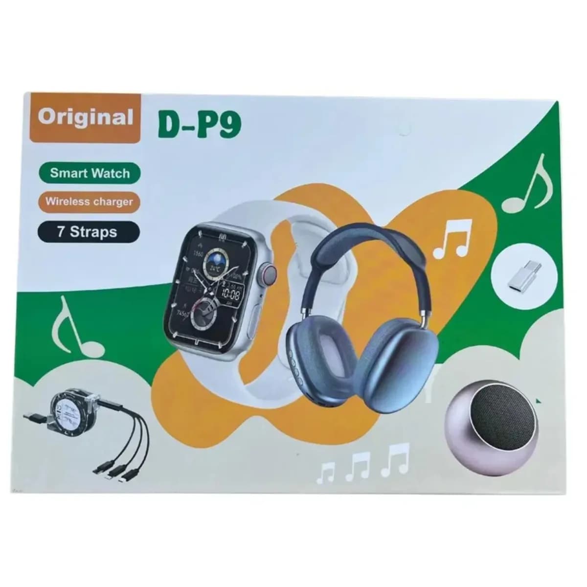 D-P9 Smartwatch Combo - 7 Straps Wireless Charger Headset - Blue 2