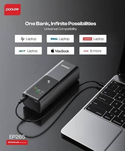 POOLEE PowerPod 65W 20000mAh Laptop PowerBank Type-C Fast Charging-BLACK 2