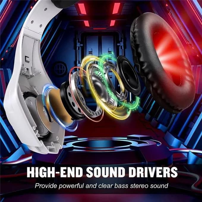 Gs410 For Pc / Ps4 / Ps5 Gaming Headset Rgb Light Wired Headphone With Audio Adapter Cable - White 3
