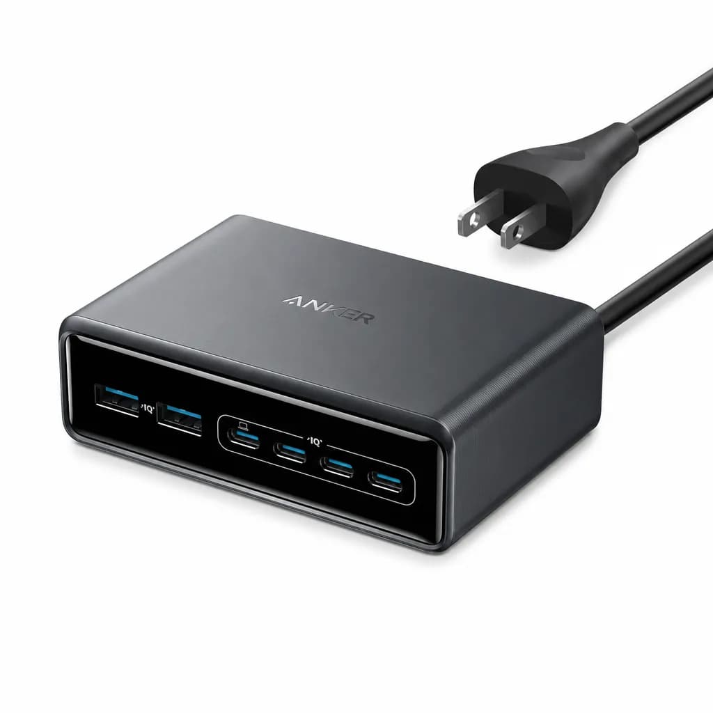 Anker Prime Charger- 200w 6-port Gan Charging Station- Black