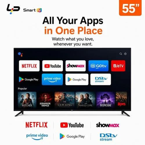 LP LP Smart TV 55-Voice Bluetooth Remote-4K UHD-Android 14.0-1.5+8GFrameless-WiFi+Bluetooth-3 HDMI + 2 USB+ 1 year warranty - Black 3