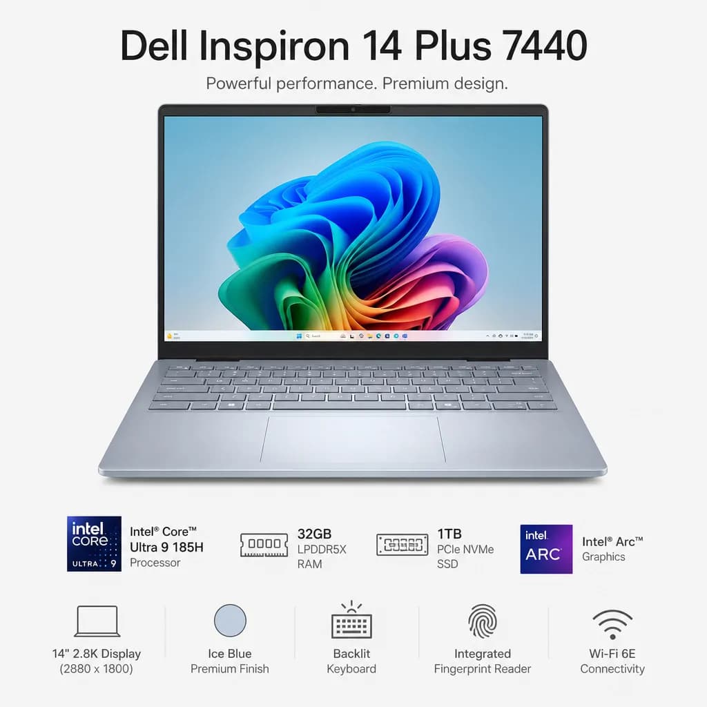 Dell Inspiron 14 Plus 7440 Intel Core Ultra 9 185H Processor 32GB DDR5 1TB PCIe Windows 11 Home 14-Inch