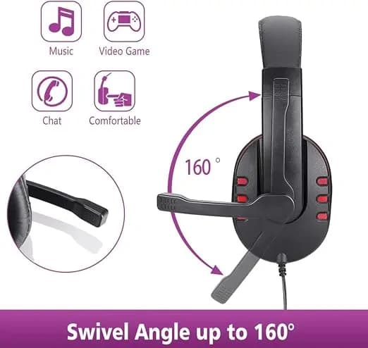 Royalmars Tucci A5 Fighter Super Bass Stereo Wired Gaming Headphones with Mic, Over-Ear, Black 3