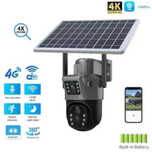 Human Detection Outdoor Security Solar 4G Camera V380 Dual Lens With Night Vision Cloud 4