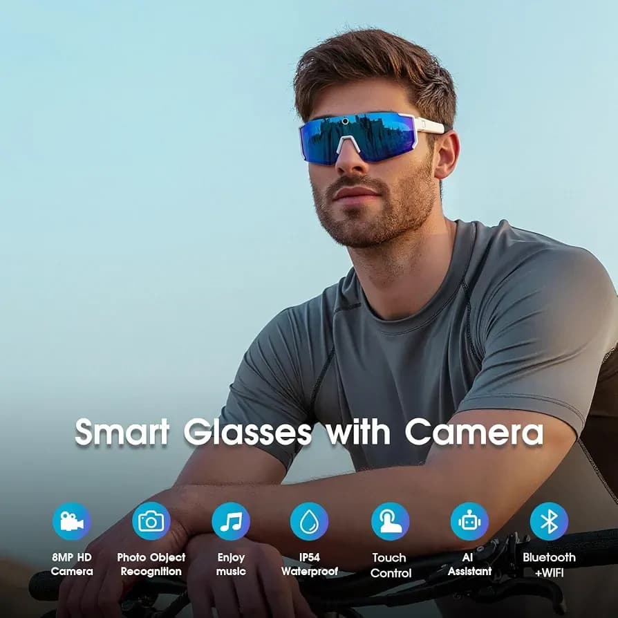 Ai smart Glass & case 12mp camera Bt cycling q01 sport.Sunglass 3