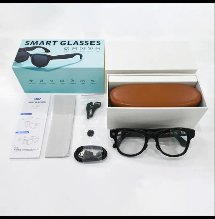 M02 Ultra Smart Glass With Charging Case, 2 Lens, 20MP 4K HD Camera, AI Translator, Bluetooth Call & Music