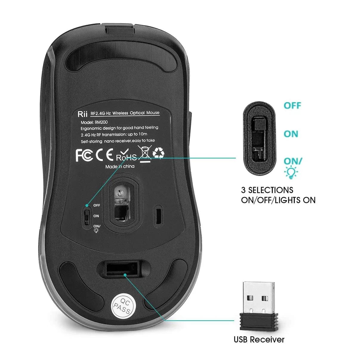 Wireless Rechargeable Gaming Mouse- Black 2
