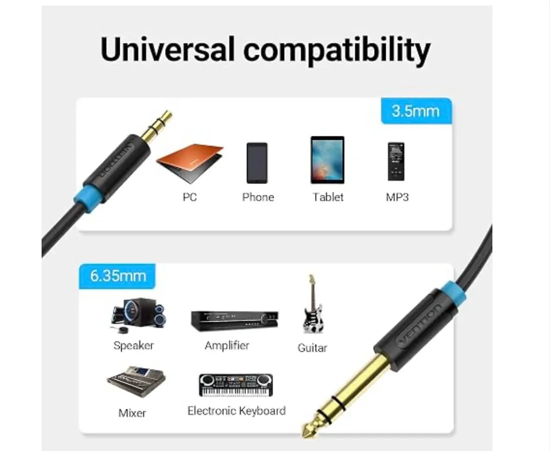 3.5mm To 6.5mm Male To Male Stereo Audio Cable 2