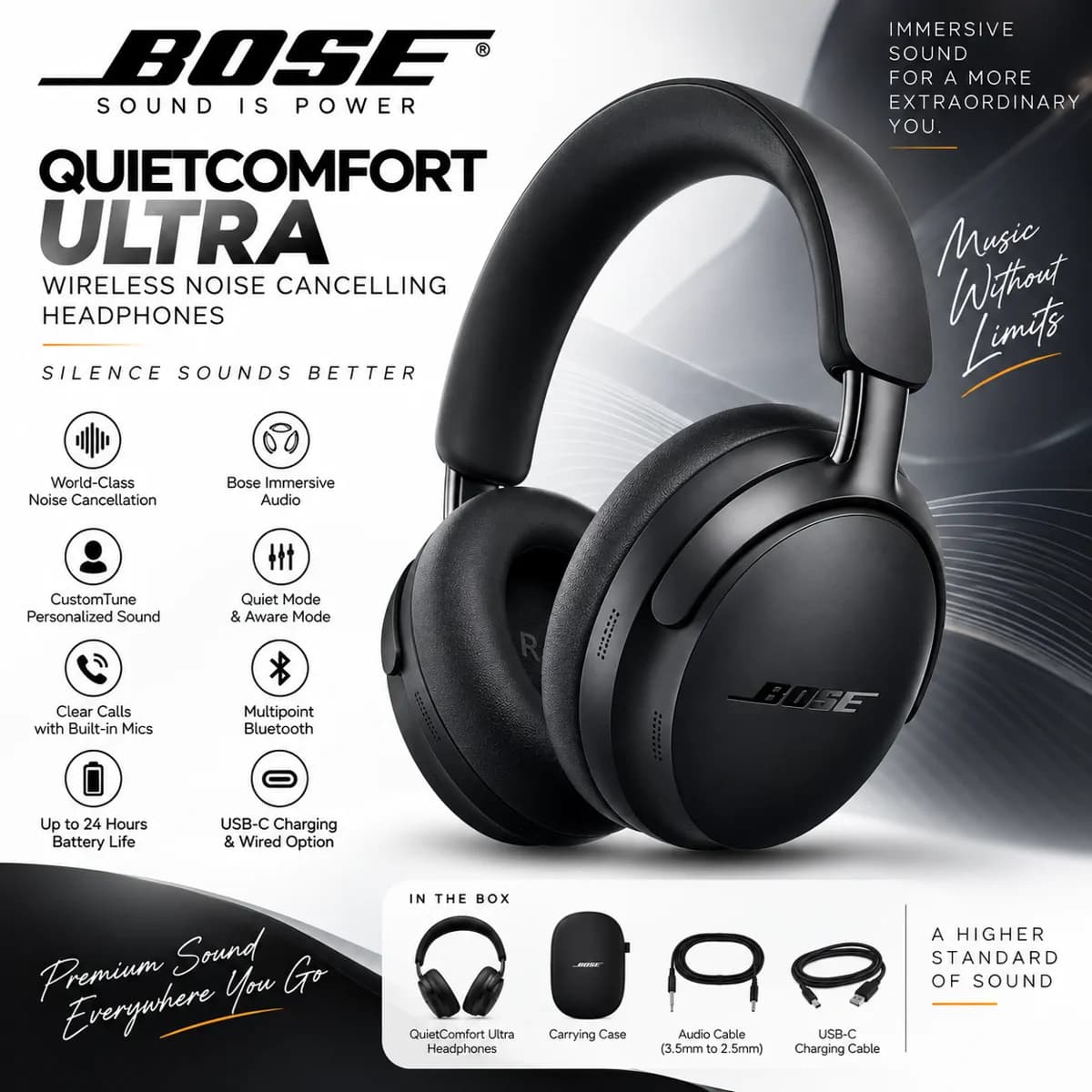 Bose Quietcomfort Ultra Wireless Noise Cancelling Headphones Black