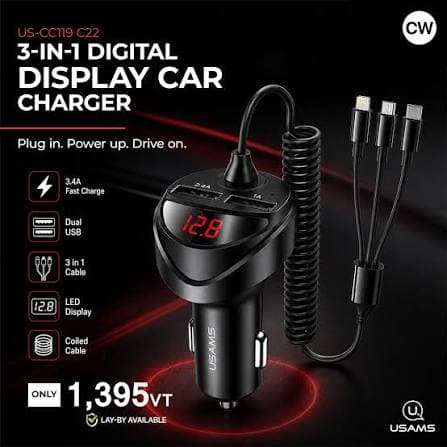 Usams 3.4A Dual USB Car Charger 3