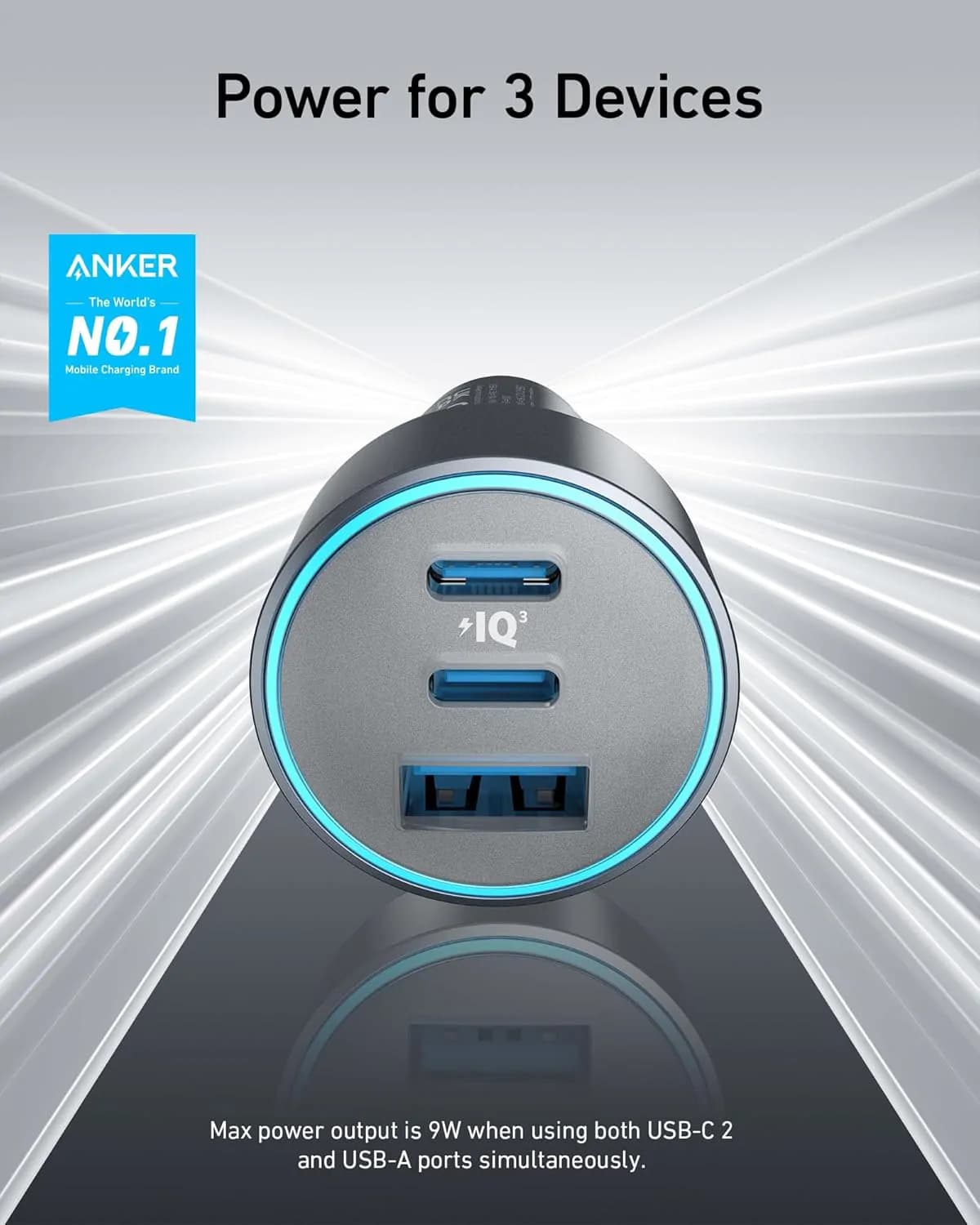 Anker USB-C Car Charger- 67W 3-port Compact Fast Charger 3