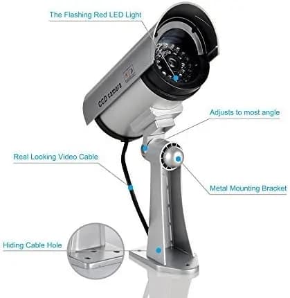 Dummy Cctv Camera With Flashing Led Light and Warning Sticker - Silver 3