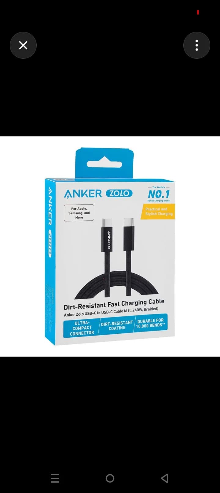 Anker Zolo USB-C to USB-C Cable 240W 6ft Black 3