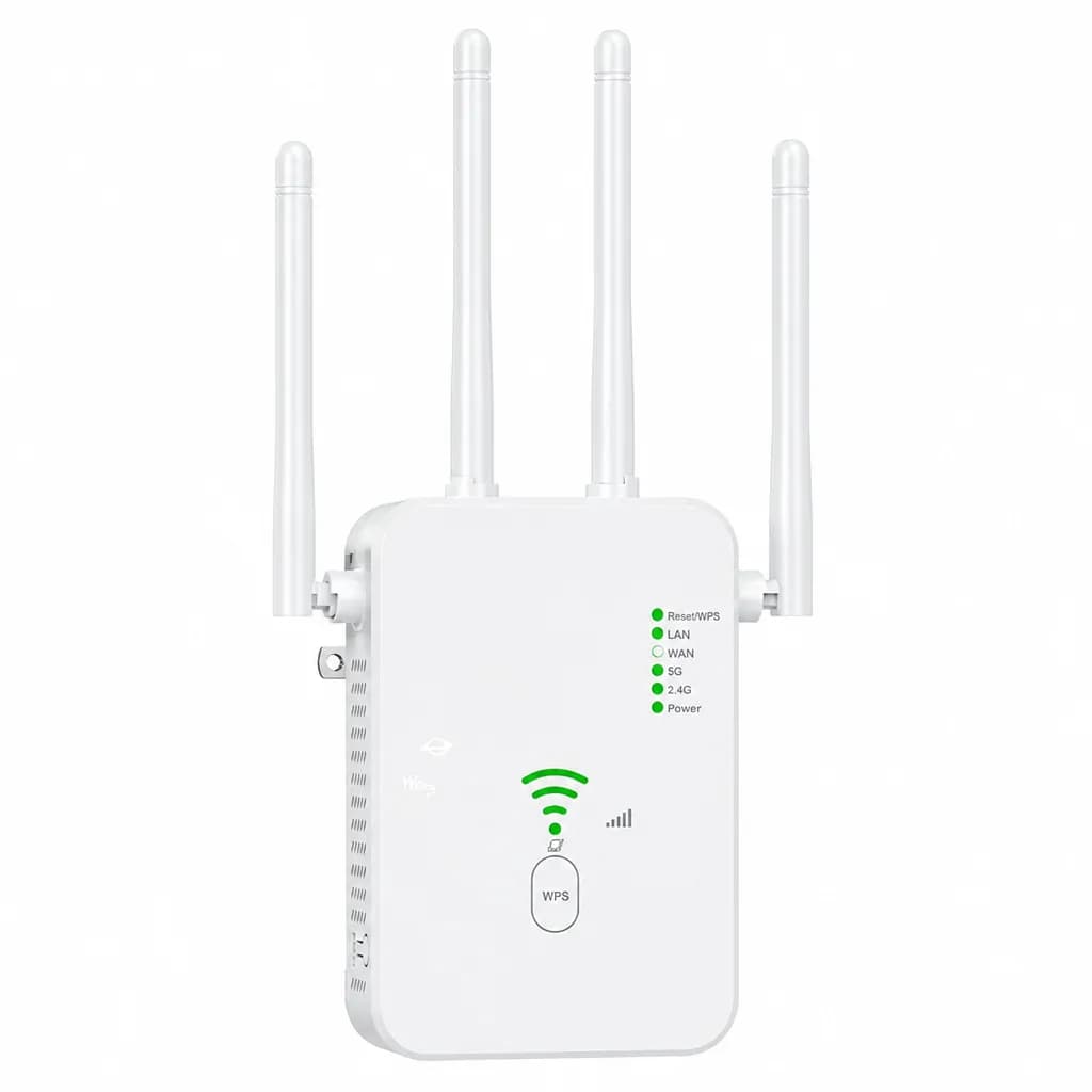 1200M Enhanced Home WiFi Signal Extender – Advanced Wireless Range Extender with 4 High-Gain External Antennas and Ethernet Ports
