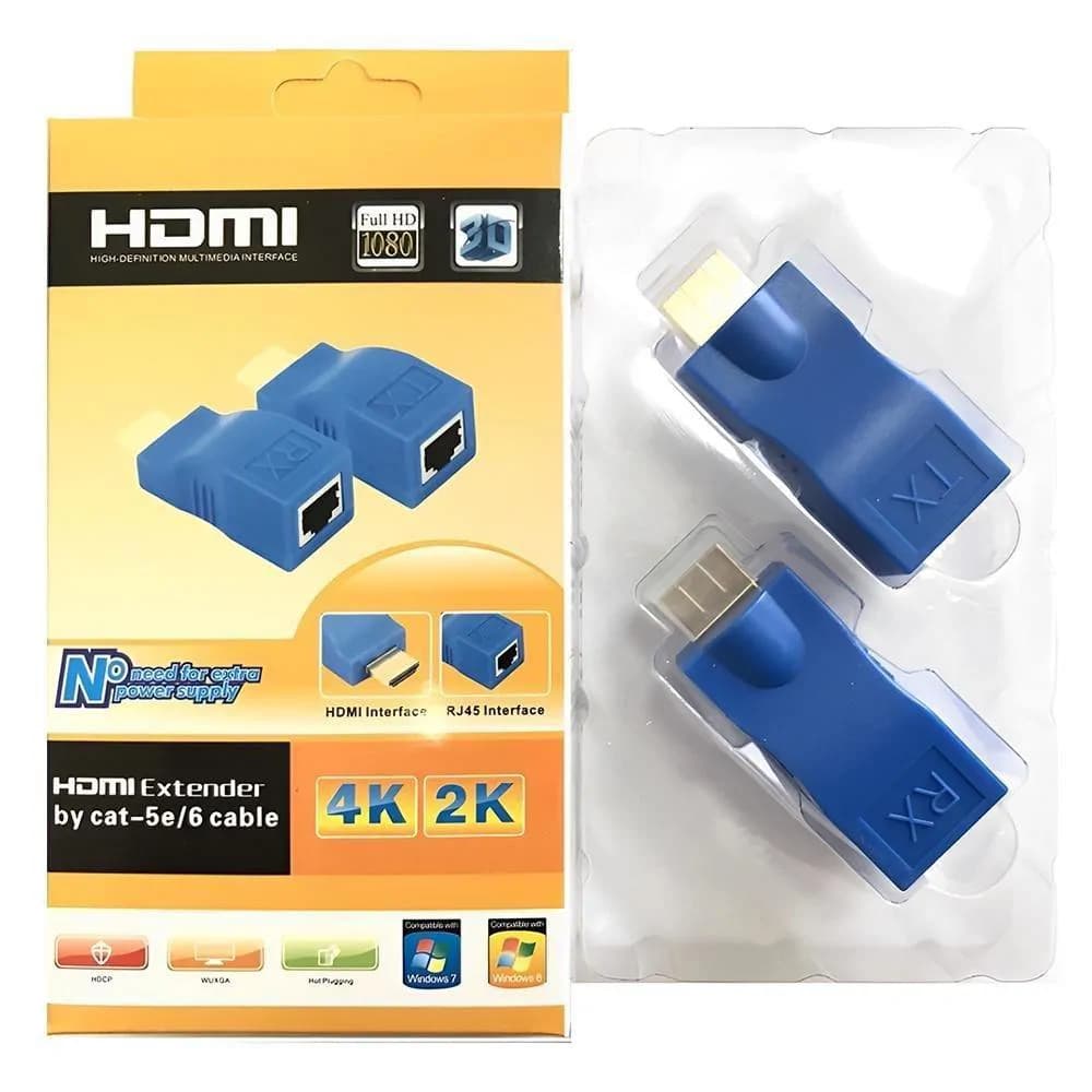 2PCS 1080P HDMI Extender to RJ45 Over Cat5e/Cat6 Network LAN Ethernet Adapter (Blue) 2