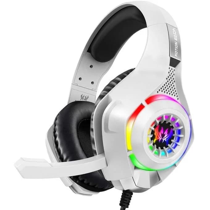 Gs410 For Pc / Ps4 / Ps5 Gaming Headset Rgb Light Wired Headphone With Audio Adapter Cable - White