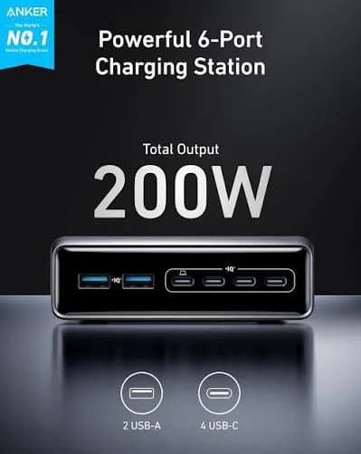 Anker Prime Charger 200w 6port Gan Charging Station  Black 4