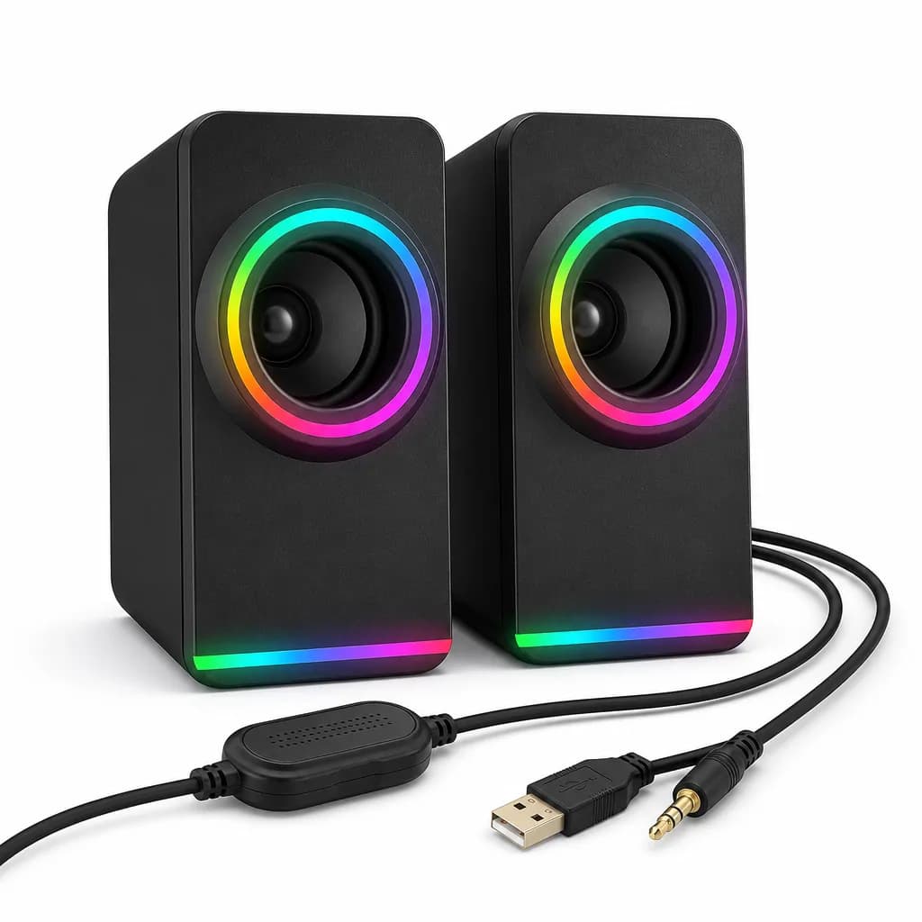 2.0 Usb Wired Desktop Speakers With Led Lights