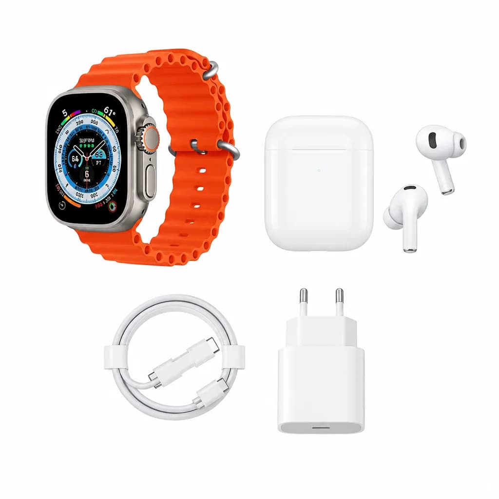 Ultra Series 8 Smart Watch + Earbud 2 Pro + 20w Adapter 2.08" Big Display Bt Call Wireless Charge NFC