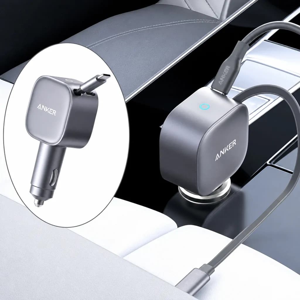 Anker Nano Usb-c Car Charger, 75w Max Fast Charging With Built-in Retractable Cable